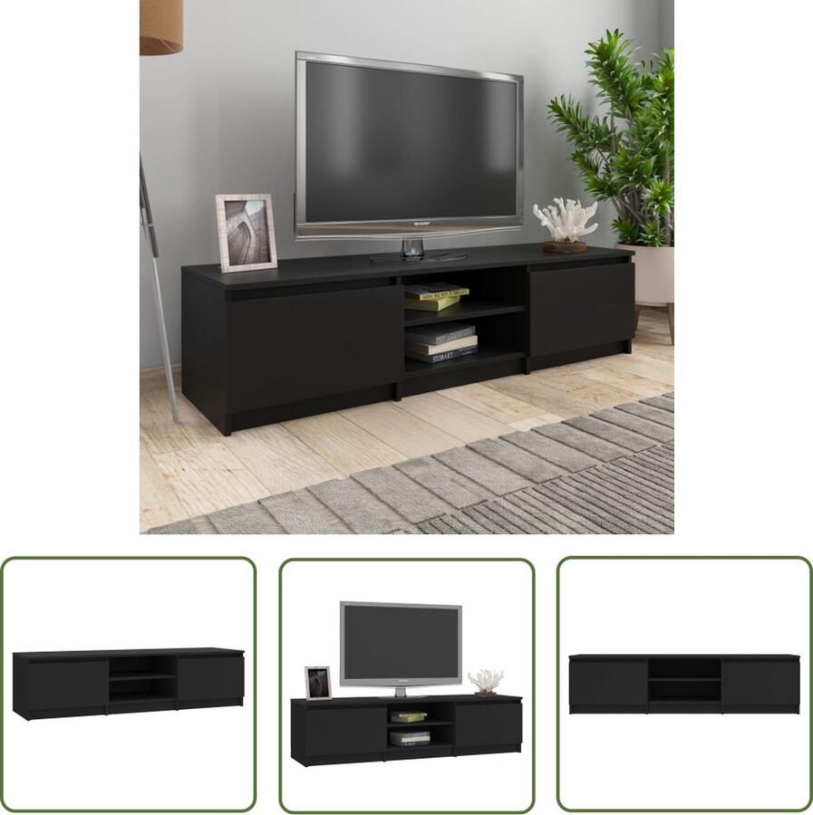 The Living Store vidaXL Tv-meubel 140x40x35 5 cm bewerkt hout zwart Tv-meubel Houten Tv-meubel Tv Stand Media Kast Salon Meubil - Foto 2