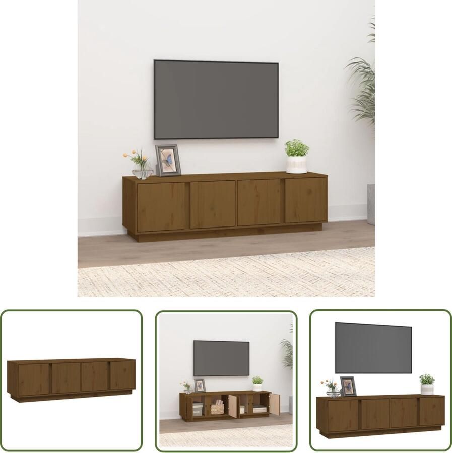 The Living Store Tv-meubel 140x40x40 cm massief grenenhout honingbruin TV Kast Houten TV Kast Grenenhout TV Kast TV Meubels Salontafel - Foto 2