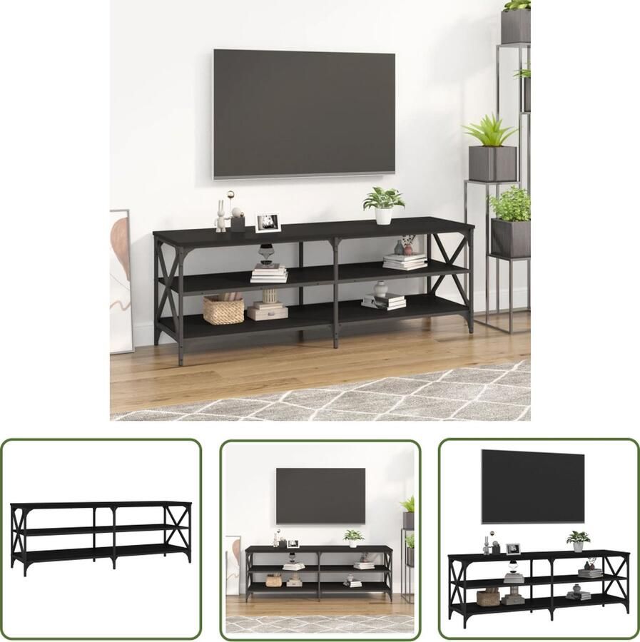 The Living Store Industrieel Tv-meubel 140 x 40 x 50 cm Zwart Tv-meubel Industriële Tv-kast Zwarte Tv-stand Houten Tv-tafel Televisiemeubel - Foto 2
