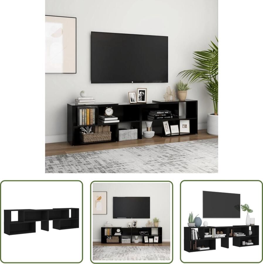 The Living Store Televisiemeubel Hifi zwart 149 x 30 x 52 cm uitschuifbaar Televisiesecretaris Tv-meubel Media-kast Houten Tv-stand Zwarte Tv-tafel - Foto 2