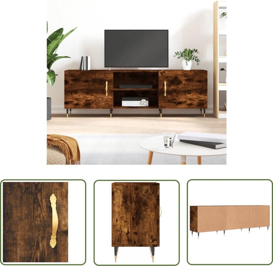 The Living Store TV-meubel 150 x 30 x 50 cm Gerookt eiken Bewerkt hout en ijzer - Foto 2