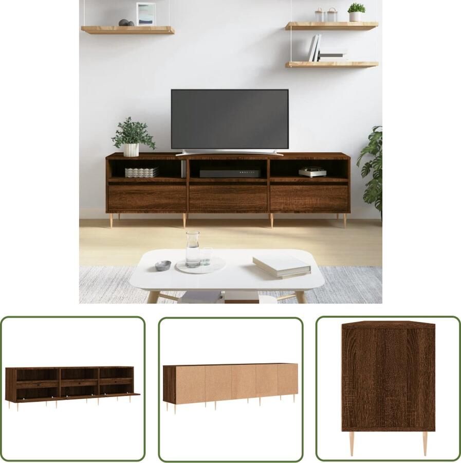 The Living Store Tv-meubel 150x30x44 5 cm bewerkt hout bruin eikenkleur Tv Meubels Houten Tv Kast Tv Stand Bruine Eiken Kleuren Tv Bijzettafels - Foto 2