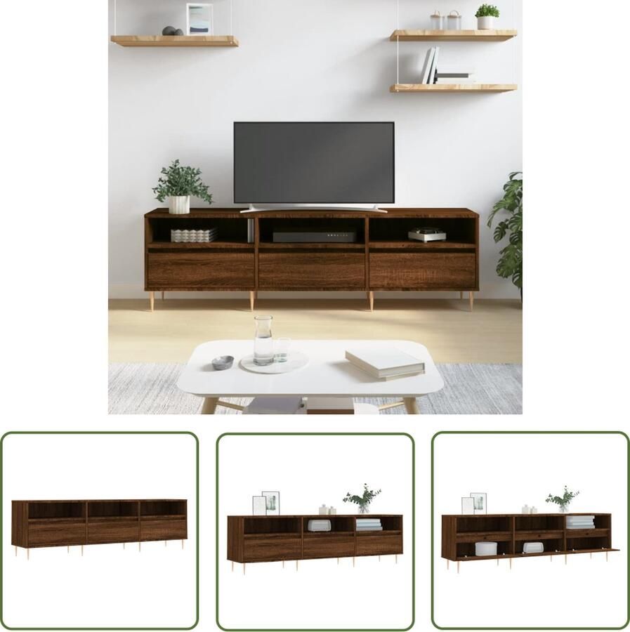 The Living Store Tv-meubel 150x30x44 5 cm bewerkt hout bruin eikenkleur Tv Meubels Houten Tv Kast Tv Stand Bruine Eiken Kleuren Tv Bijzettafels - Foto 3
