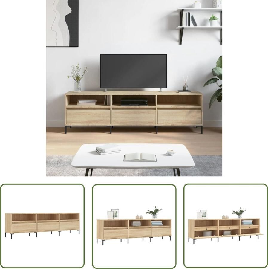 The Living Store Tv-meubel Sonoma eiken 150 x 30 x 44.5 cm met veel opbergruimte Tv-meubel Houten Tv-meubel Tv Kast Media Kast Sonoma Eiken Meubilair - Foto 2