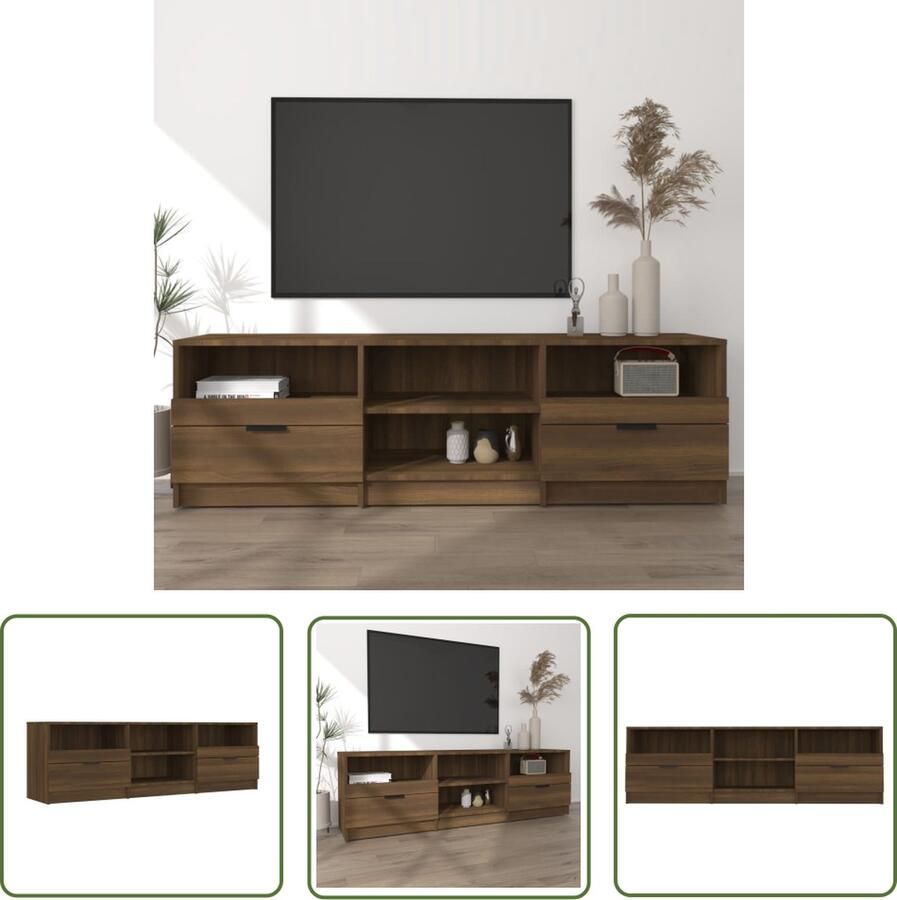 The Living Store Tv-meubel Bruineiken 150 x 33.5 x 45 cm Praktisch materiaal en voldoende opbergruimte Tv-meubel Houten Tv-meubel Bruine Eiken Tv-meubel Tv-kast Opbergruimte - Foto 2