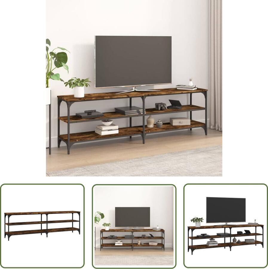 The Living Store Tv-meubel Industrieel 160 x 30 x 50 cm Gerookt eiken Duurzaam hout en ijzer Tv-meubel Industriële Tv-bank Houten Tv-tafel Bruine Tv-kast Vintage Tv-meubel - Foto 2