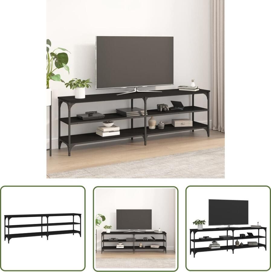 The Living Store Industrieel TV-meubel 160 x 30 x 50 cm Zwart Tv-meubel Industriële Tv-bank Zwarte Tv-tafel Houten Tv-meubel Salontafel - Foto 2