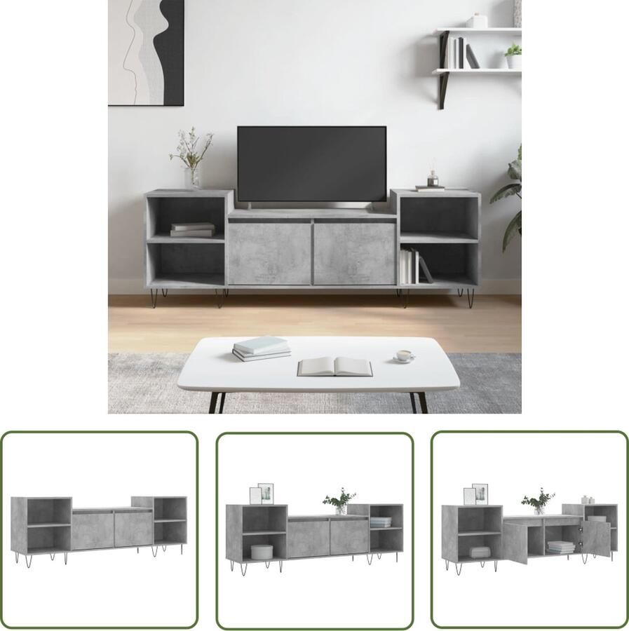 The Living Store TV-meubel Betongrijs 160 x 35 x 55 cm Stevig bewerkt hout Voldoende opbergruimte Tv-meubel Mediakas Salontafel Houten Tv-kast Grijs Tv-meubel