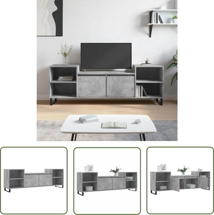 The Living Store TV-meubel Betongrijs 160 x 35 x 55 cm Trendy design Stevig materiaal Voldoende opbergruimte Stevig blad Praktische deuren Montage vereist Tv-meubel Tv-standaard Media Kast Beton Grijs Houten Tv-meubel