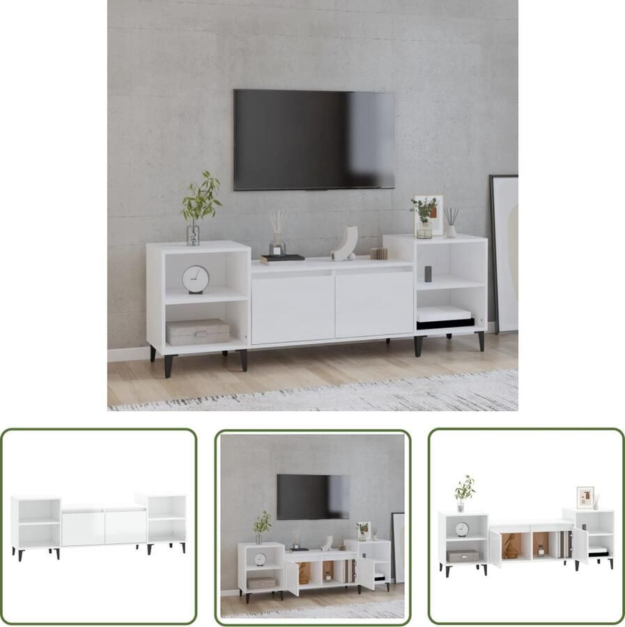The Living Store Televisiekast Mediakast Hoogglans Wit 160 x 35 x 55 cm Bewerkt Hout Televisiekast Mediakast Houten Kast Witte Kast Salontafel - Foto 2