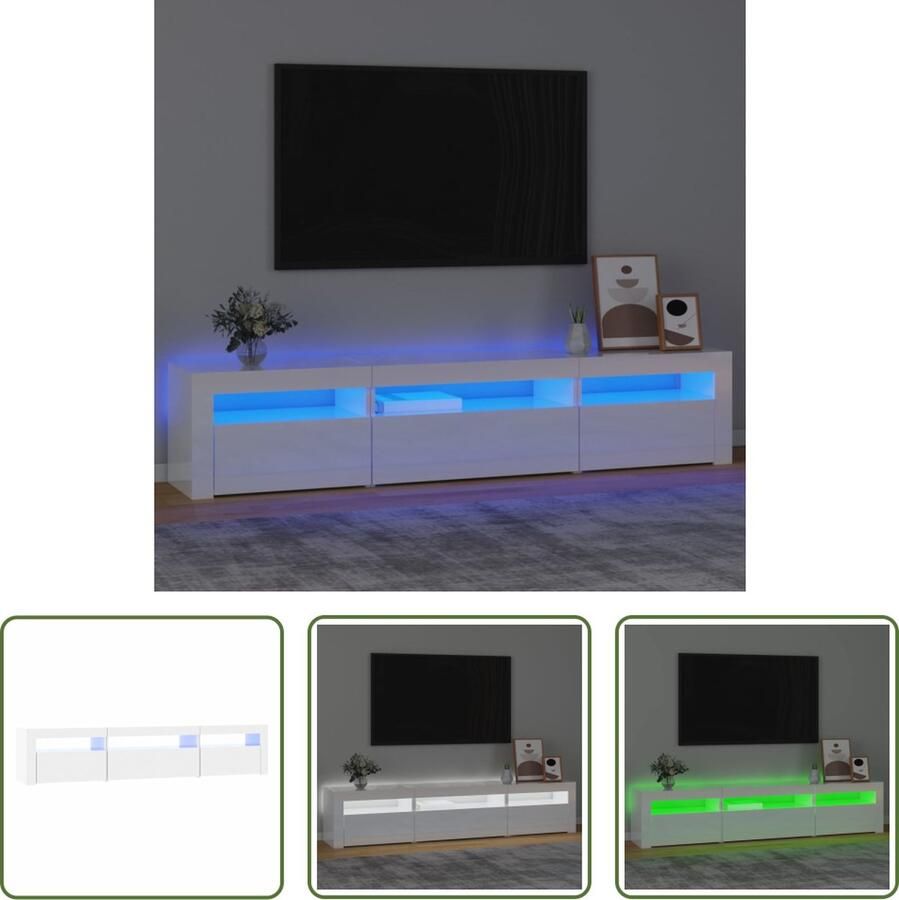 The Living Store TV-meubel LED-verlichting bewerkt hout 195 x 35 x 40 cm hoogglans wit - Foto 2
