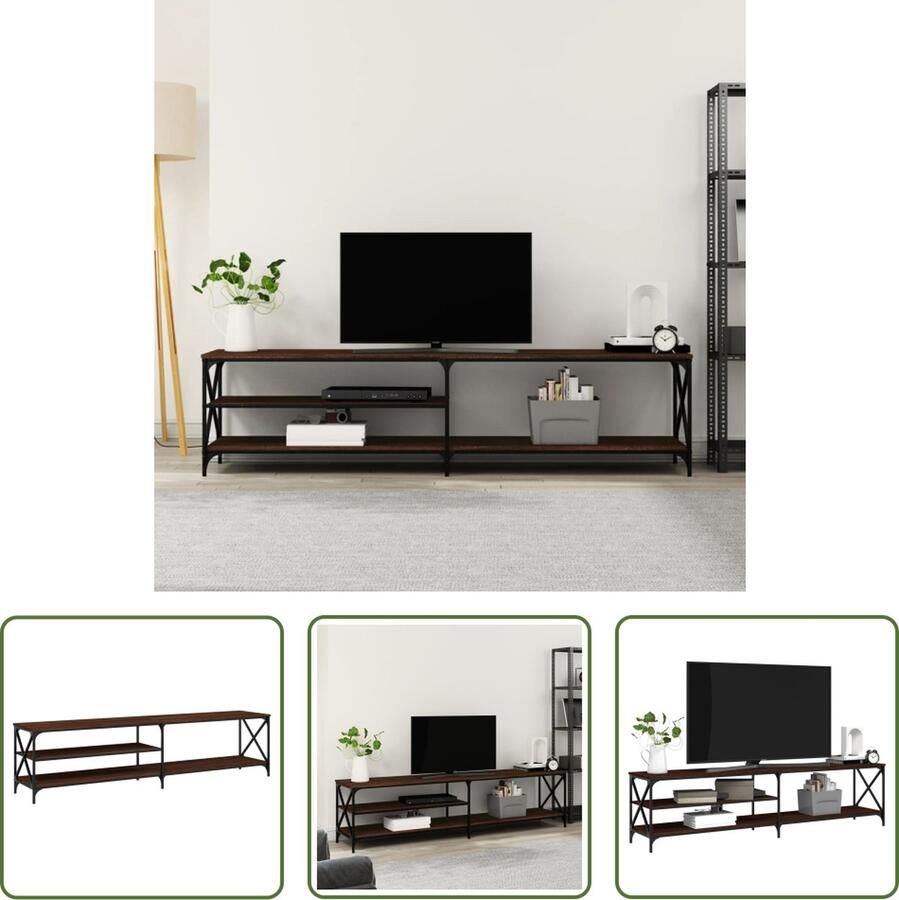 The Living Store Tv-meubel 200x40x50 cm bewerkt hout metaal bruineikenkleurig Kast - Foto 2