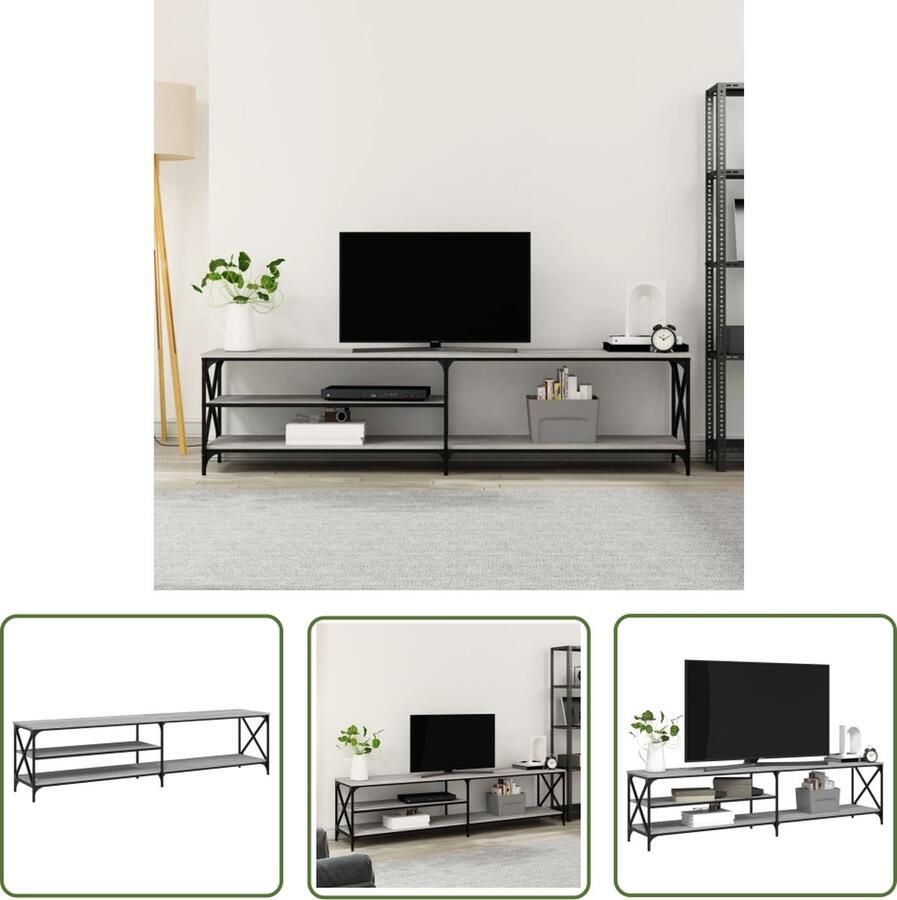 The Living Store TV-meubel Trendy en praktisch Meubels 200 x 40 x 50 cm Grijs Sonoma Eiken Tv-meubel Salontafel Houten Tv-stand Grijze Tv-bank Media Kast - Foto 2