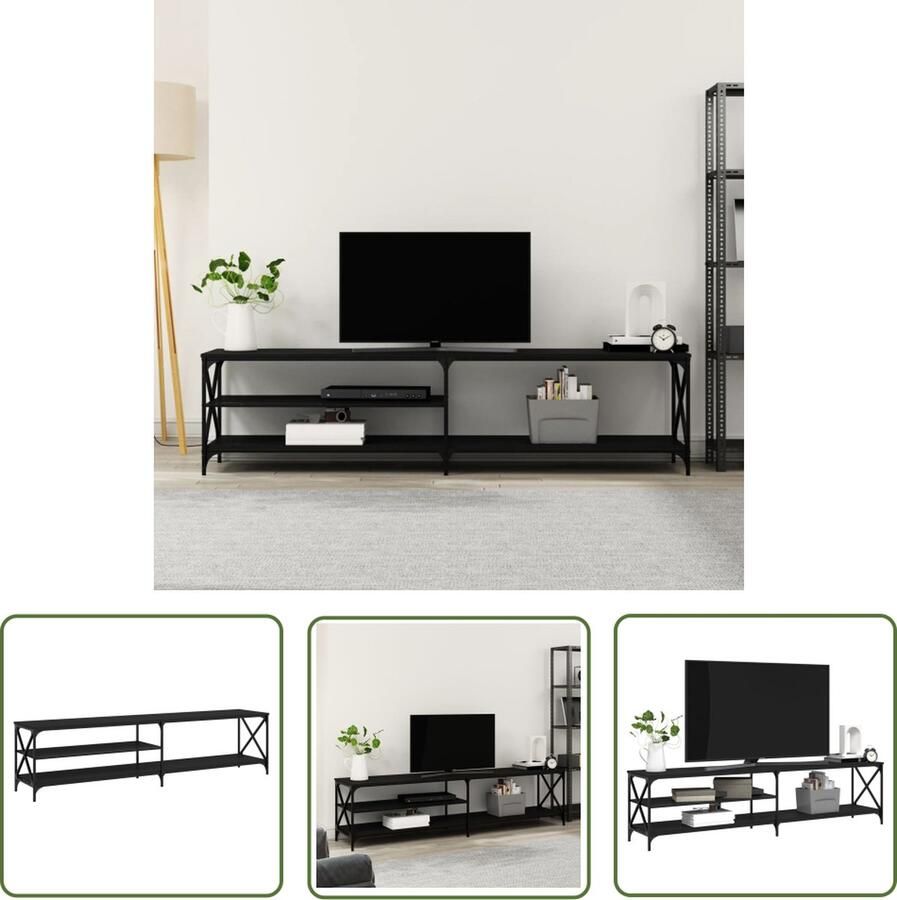 The Living Store Tv-meubel 200x40x50 cm bewerkt hout metaal zwart Tv-meubel Zwarte Tv-stand Houten Tv-tafel Modern Tv-meubel Industrieel Tv-meubel - Foto 2