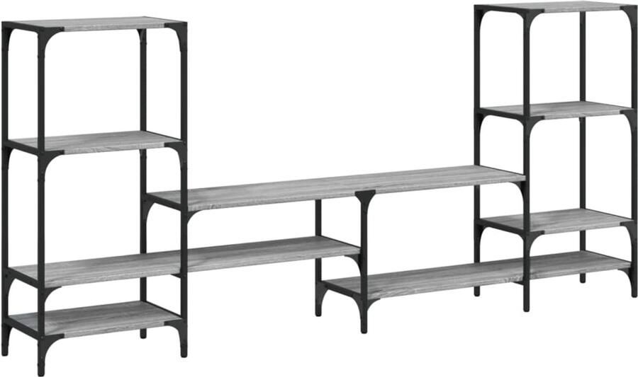 The Living Store Tv-meubel 206 5x28 5x95 cm bewerkt hout grijs sonoma eikenkleur Tv-meubel Salontafel Houten Tv-kast Grijze Tv-bank Media Kast - Foto 2