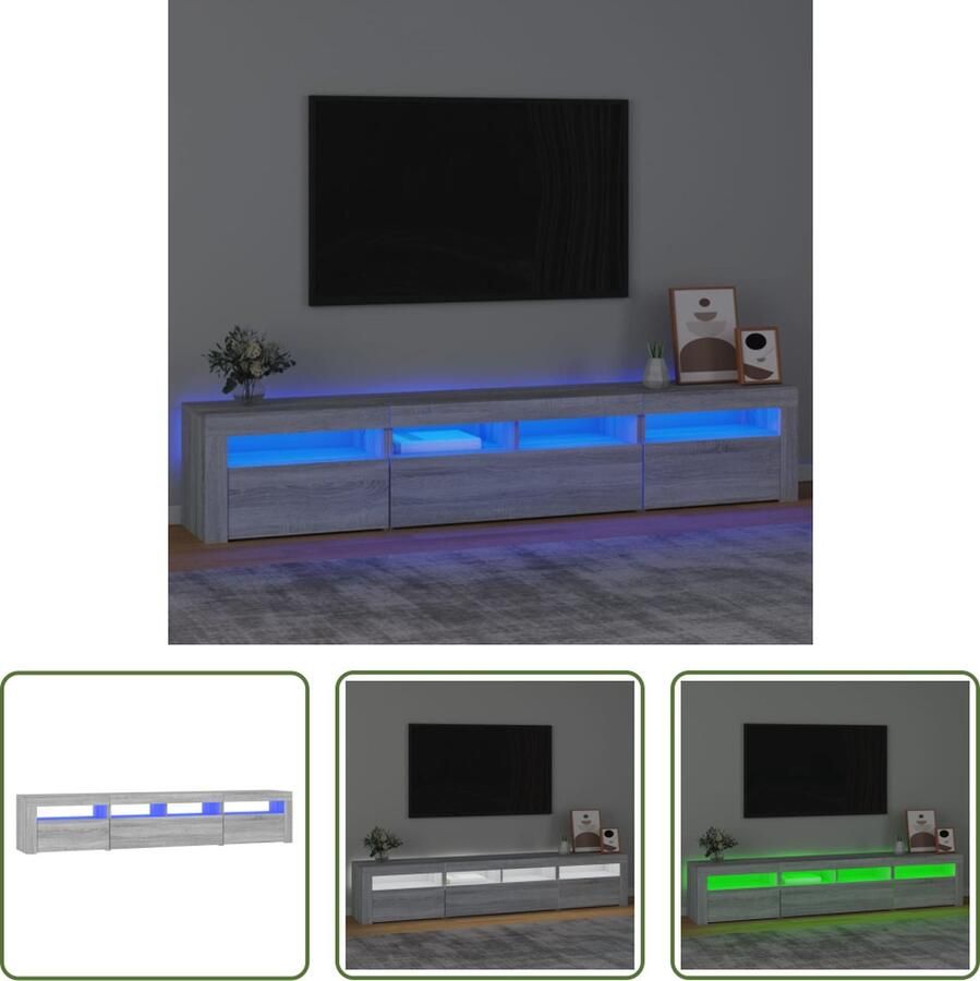 The Living Store vidaXL Tv-meubel met LED-verlichting 210x35x40 cm grijs sonoma eiken Tv-meubel Salontafel Houten Meubilair Grijze Meubels Led Verlichting - Foto 2