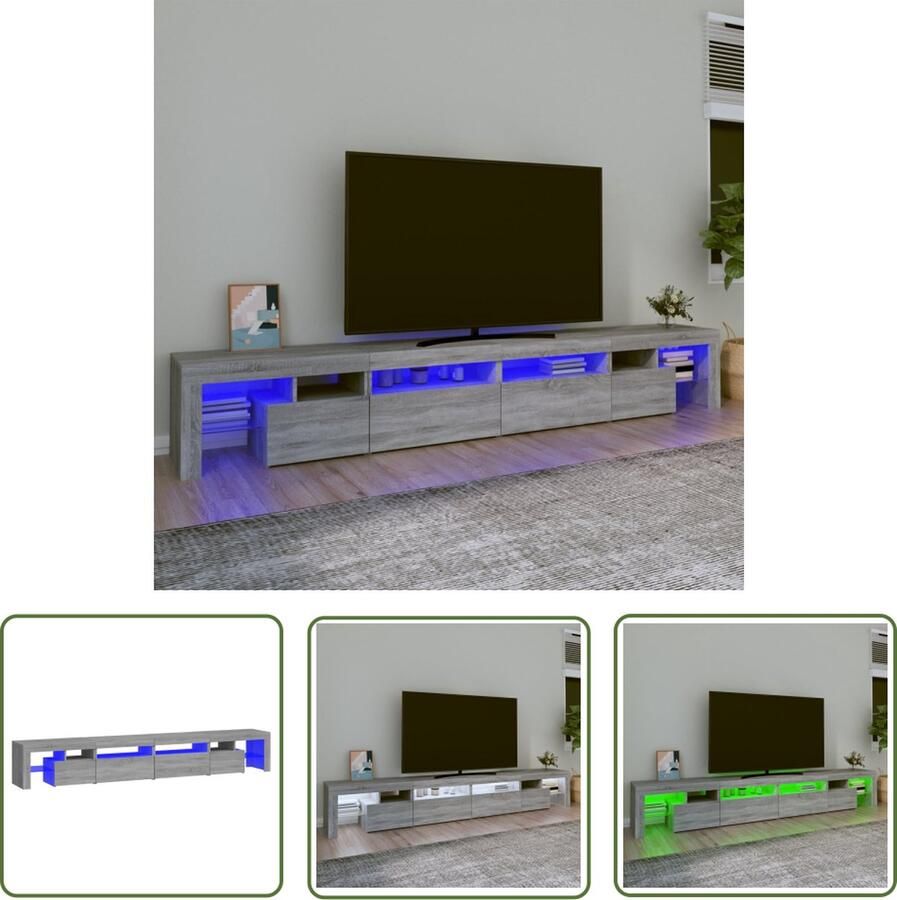 The Living Store TV-meubel 260x36.5x40 cm Grijs Sonoma Eiken RGB LED - Foto 2