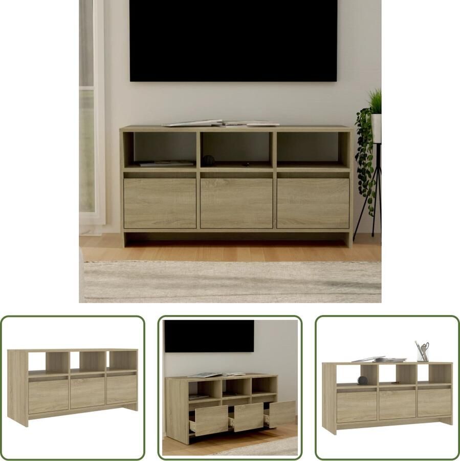 The Living Store Tv-meubel 3 laden 3 schappen sonoma eiken spaanplaat 102 x 37.5 x 52.5 cm (L x B x H) - Foto 2