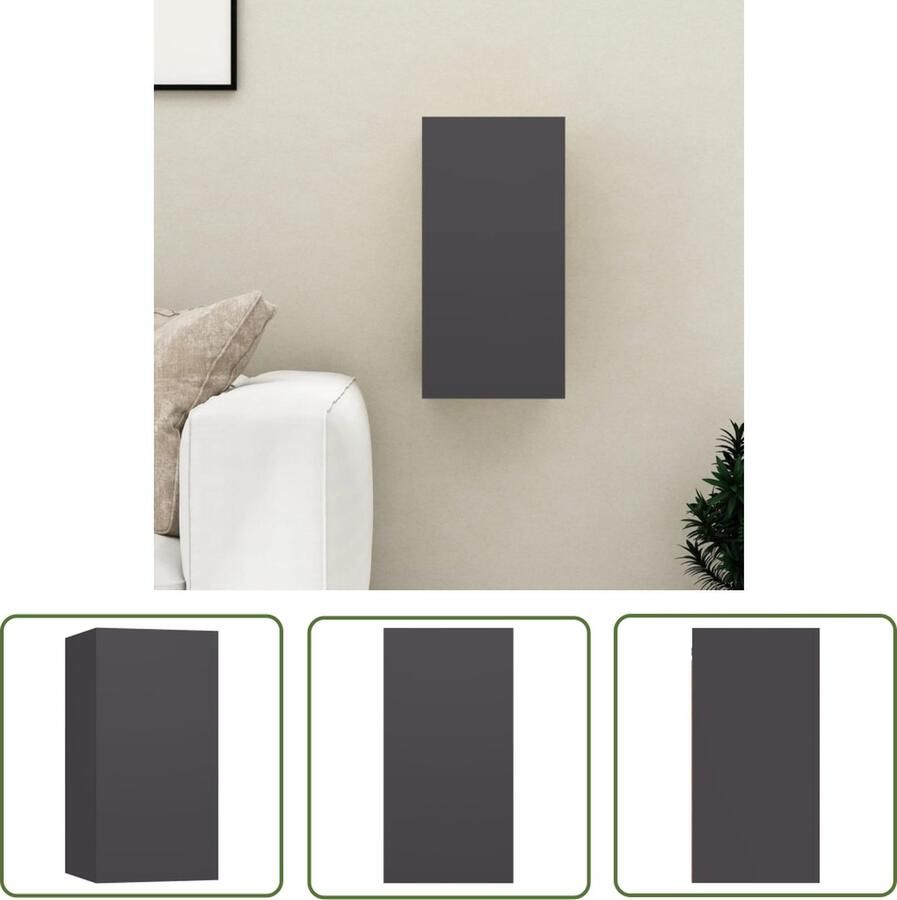 The Living Store Wandkast Grijs Spaanplaat 30.5 x 30 x 60 cm Met 2 schappen Tv-meubel Wandkast Houten Tv-meubel Tv-stand Media Kast - Foto 2