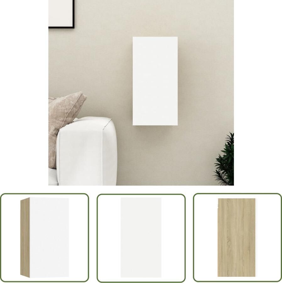 The Living Store vidaXL Wandkast Tv-kast Tv-meubel 30 5x30x60 cm bewerkt hout wit en sonoma eikenkleurig Televisiescherm Media-opslag Livingroom Meubilair - Foto 2