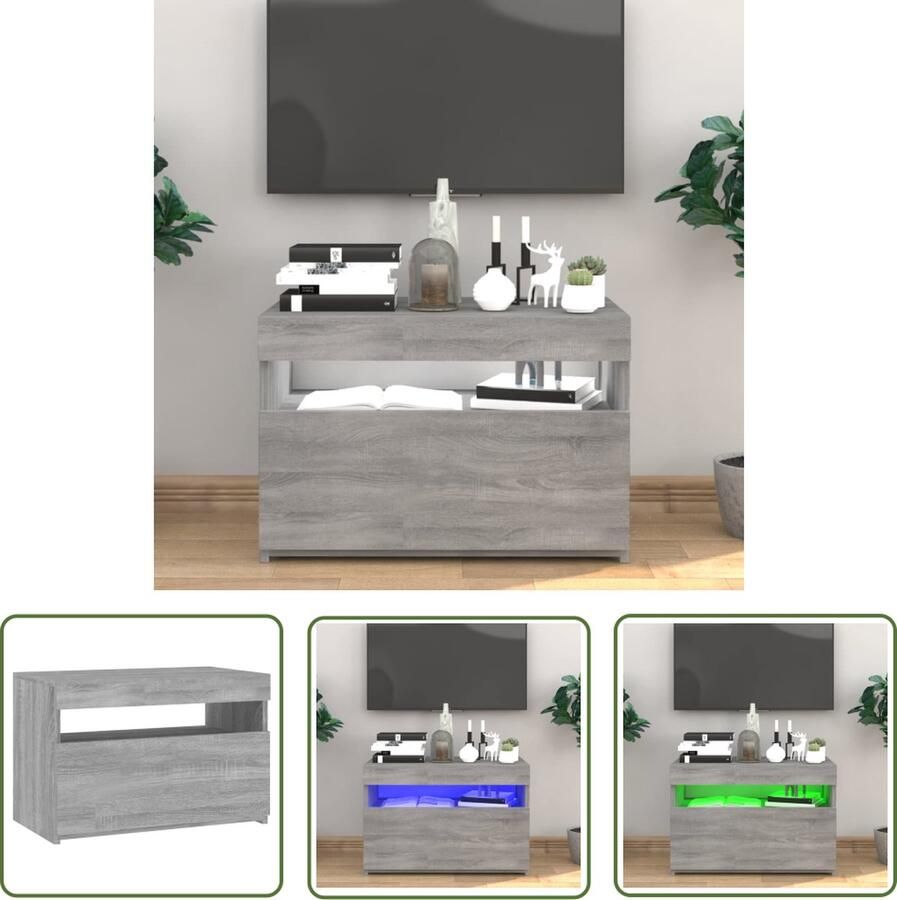 The Living Store TV-meubel Atlantico Mediakast met LED-verlichting 60x35x40cm Grijs Sonoma Eiken USB-aansluiting - Foto 2