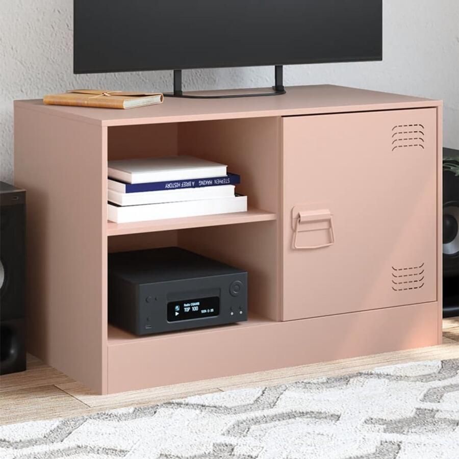 The Living Store Tv-meubel 67x39x44 cm staal roze TV-meubel Roestvrijstalen TV-kast Roze TV-standaard Salontafel Opbergkast