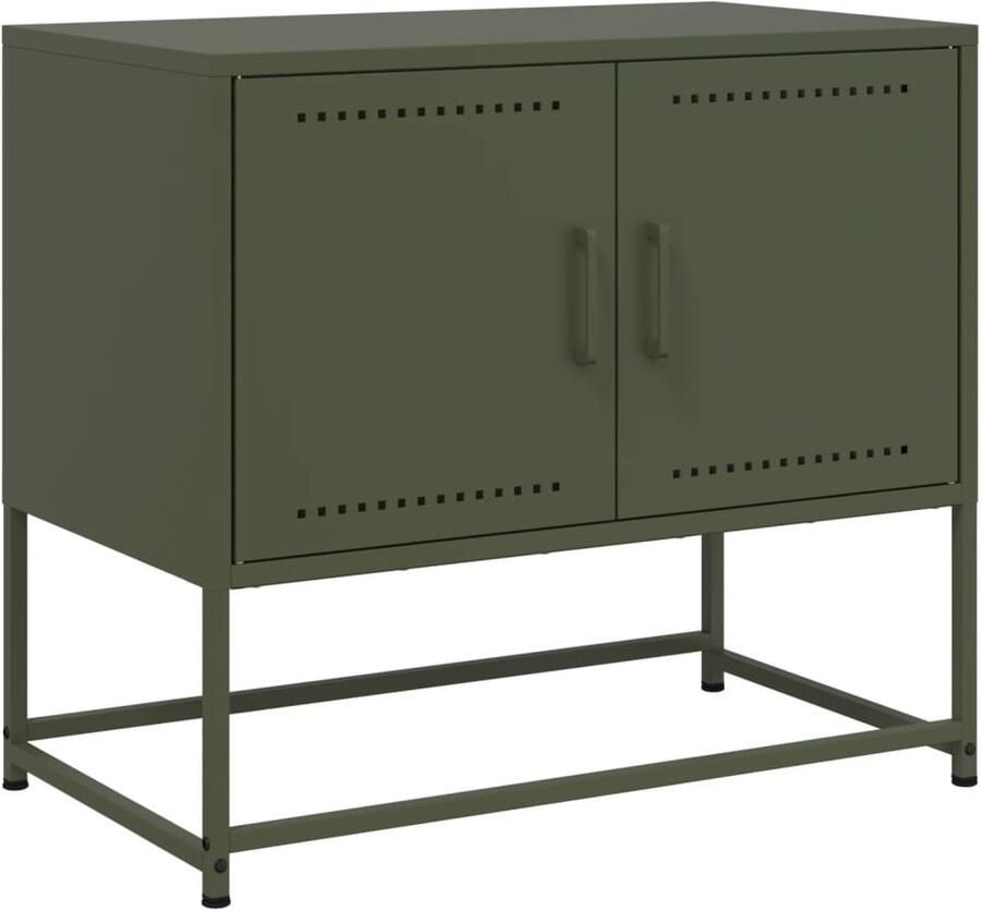The Living Store Tv-meubel 68 5x39x60 5 cm staal olijfgroen Tv-meubel Industrieel Tv-meubel Robuust Tv-standaard Metalen Tv-tafel Groene Tv-bank - Foto 2
