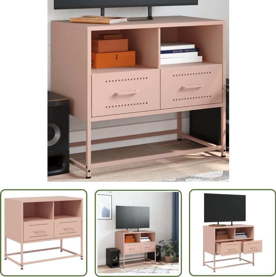 The Living Store Tv-meubel 68x39x60 5 cm staal roze Tv-meubel Industrieel Design Roestvrijstaal Televisie Kast Opbergruimte