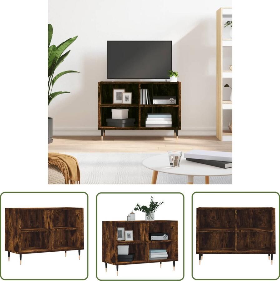 The Living Store Tv-meubel 69 5x30x50 cm bewerkt hout gerookt eikenkleurig Tv Meubel Tv Kast Opbergkast Houten Tv Stand Bruine Tv Kast - Foto 2