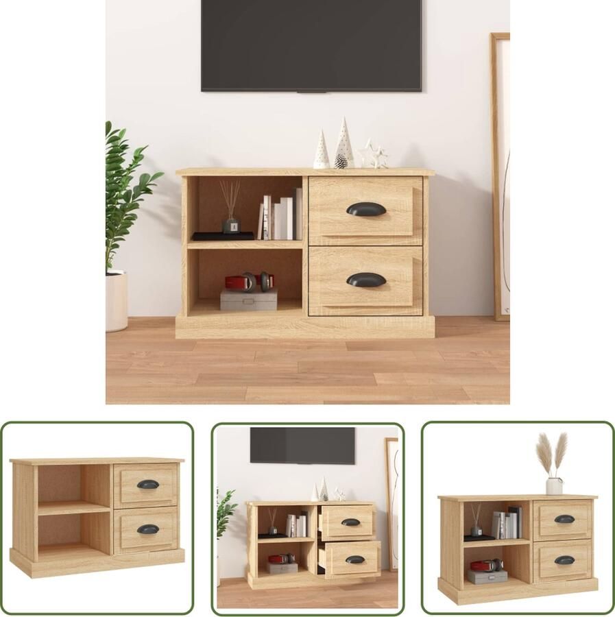 The Living Store Tv-meubel 73x35 5x47 5 cm bewerkt hout sonoma eikenkleurig Tv Kast Tv Meubilair Houten Tv Kast Salontafel Livingroom Furniture - Foto 2