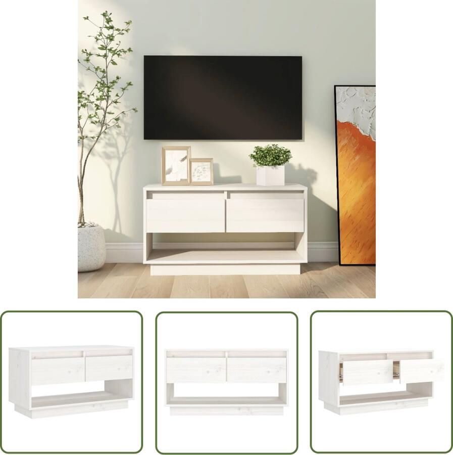 The Living Store Zwevend Tv-meubel Wit 74x34x40 cm Massief Grenenhout Tv-meubel Zwevend Tv-meubel Houten Tv-meubel Grenenhout Tv-meubel Wit Tv-meubel - Foto 2