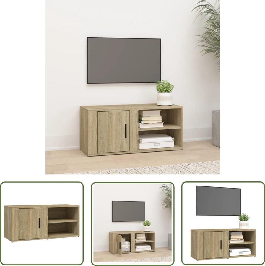 The Living Store Televisiekast Sonoma Eiken Hifi 80 x 31.5 x 36 cm Opbergruimte Presenteerfunctie Televisiekast Houten Kast Salontafel Tv Stand Opslagruimte - Foto 2
