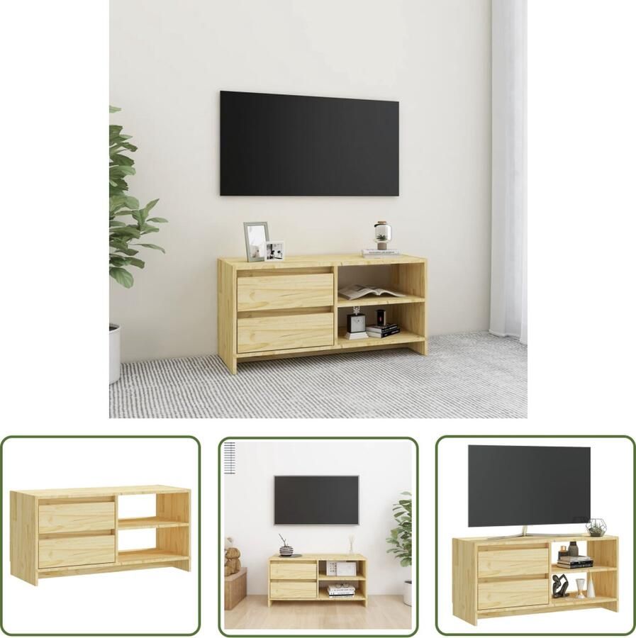 The Living Store TV-meubel Grenenhout 80 x 31 x 39 cm Met lades en opbergschappen Tv-meubel Grenenhouten Meubilair TV-standaard Woonkamerdecoratie Opbergmogelijkheden - Foto 2