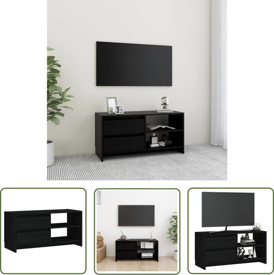 The Living Store Tv-meubel 80x31x39 cm massief grenenhout zwart Tv-meubel Hout Tv-meubel Grenenhouten Tv-meubel Zwart Tv-meubel Tv-kast - Foto 2