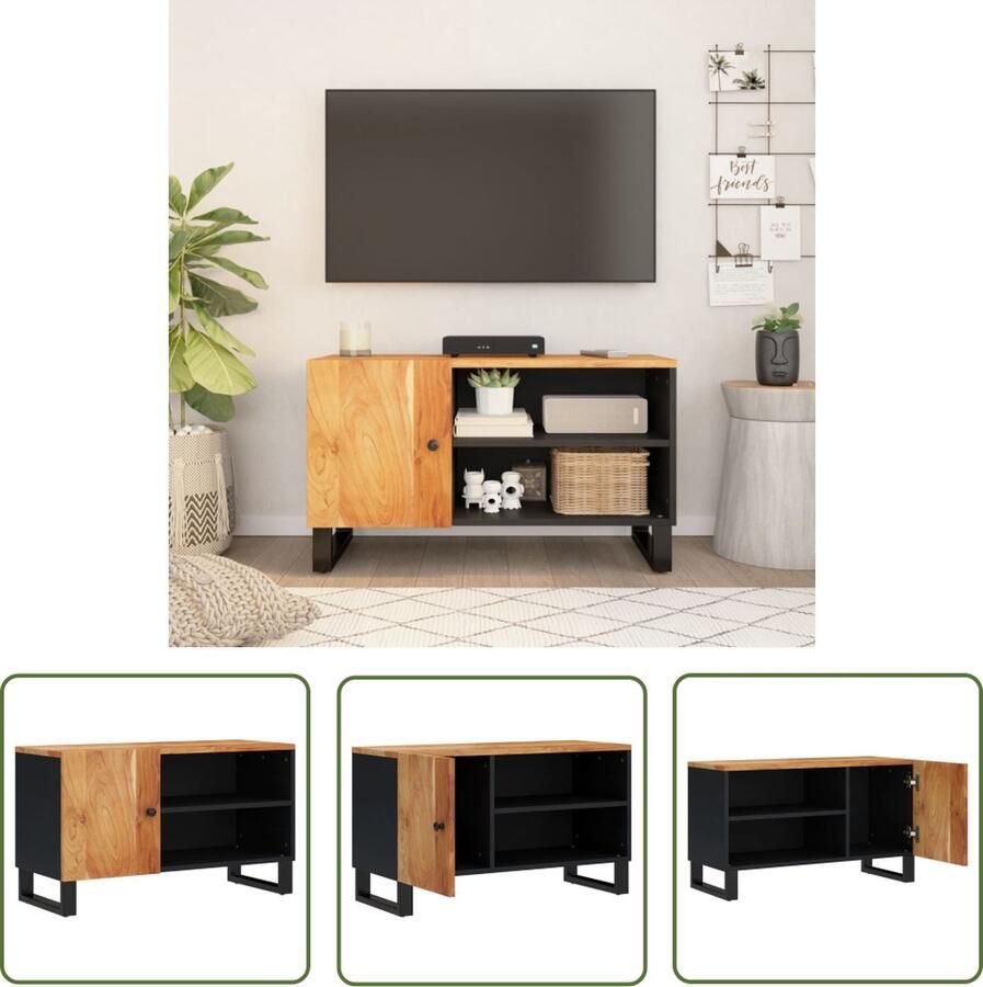 The Living Store TV-meubel Acaciahout 80 x 33 x 46 cm Opbergruimte Stabiele poten Tv-meubel Acacia Houten Meubilair Salontafel Kastje Opbergkast - Foto 2