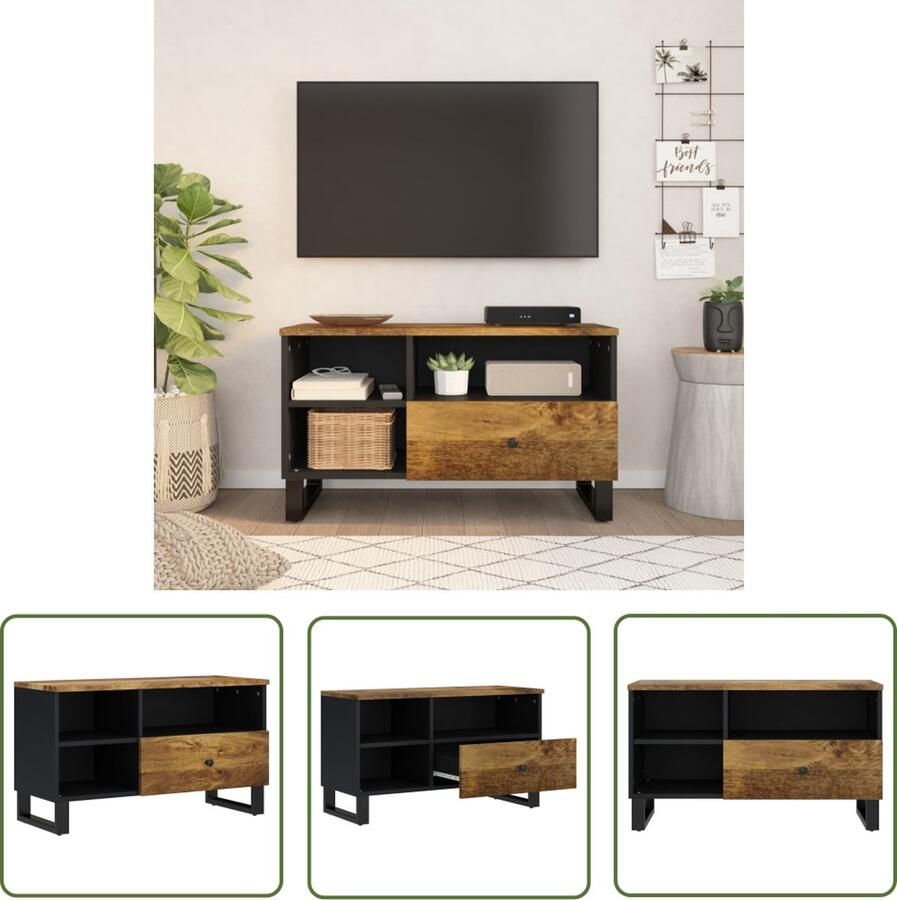 The Living Store TV-meubel Massief mangohout 80 x 33 x 46 cm Stabiele poten Uitstalfunctie TV-meubel Mangohouten Kast Salontafel Opbergkast Media Kast - Foto 2