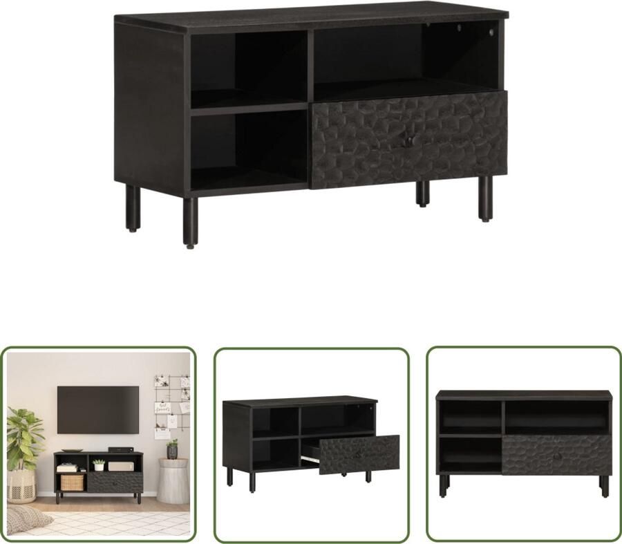 The Living Store Tv-meubel 80x33x46 cm massief mangohout zwart Tv-meubel Mangohout Houten Tv Kast Salontafel Living Room Furniture