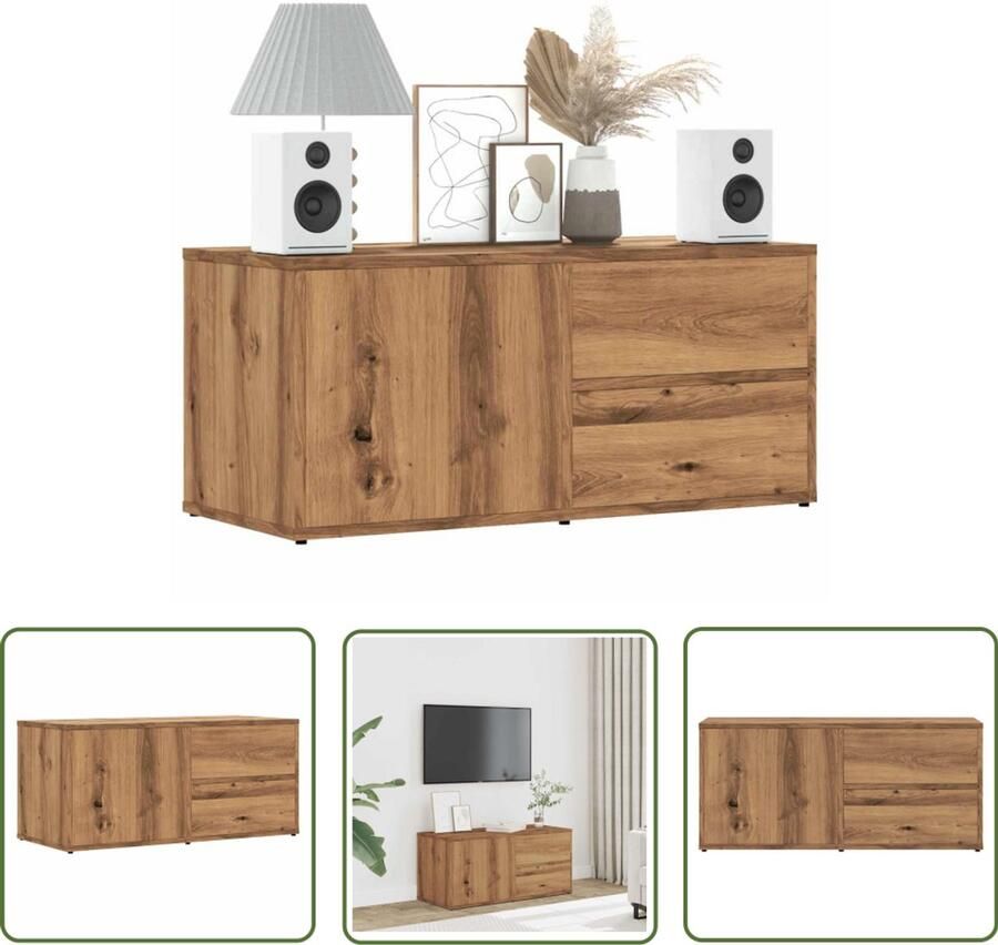 The Living Store vidaXL Salontafel Tv Meubel Tv-meubel 80x34x35 5 cm bewerkt hout artisanaal eikenkleur Kast Houten Tv Stand Media Kast