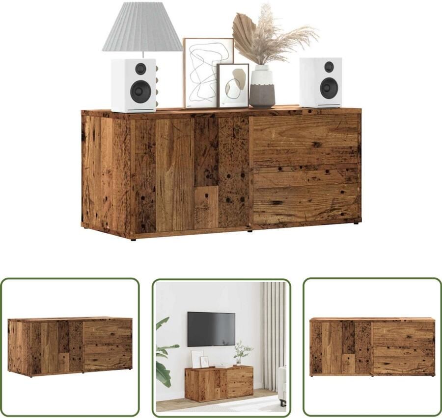 The Living Store Tv-meubel 80x34x35 5 cm bewerkt hout oud houtkleurig Tv-meubel Houten Tv-stand Media Kast Salontafel Opbergkast