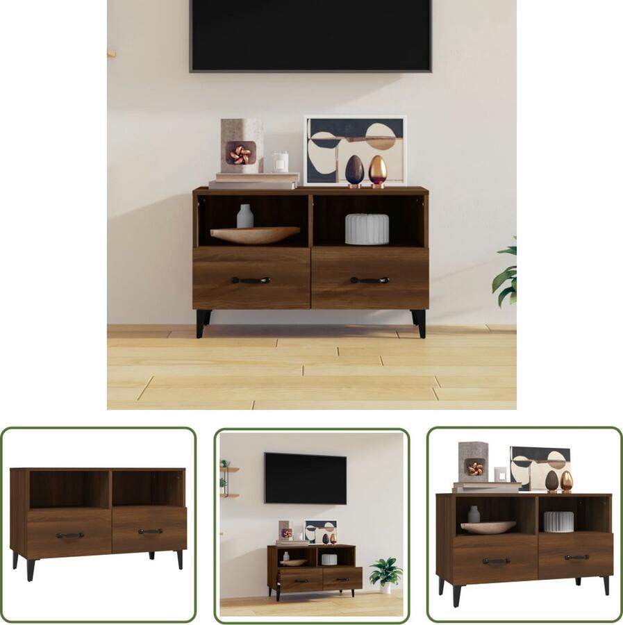 The Living Store TV-meubel Bruineiken naam Media-kast 80 x 36 x 50 cm (B x D x H) Stevig houten blad Tv-meubel Mediakast Hifi Kast Televisiekast Bruine Eiken Kleur - Foto 2