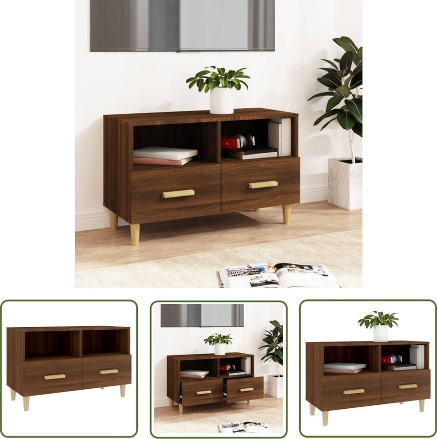 The Living Store Tv-meubel Oslo klassieke bruineiken hifi-kast 80x36x50cm Tv-meubel Tv Kast Hifi Kast Bruine Eiken Scandinavisch Design - Foto 2