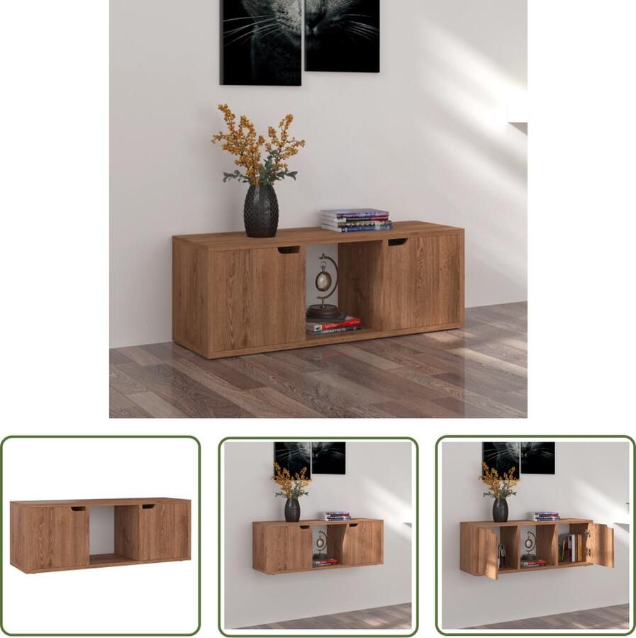 The Living Store Televisiemeubel TV-kast 88.5 x 27.5 x 30.5 cm Bruineiken MDF Tv Meubels Televisiesecretaris Houten Tv-stand Bruine Tv-kast Livingroom Furniture - Foto 2