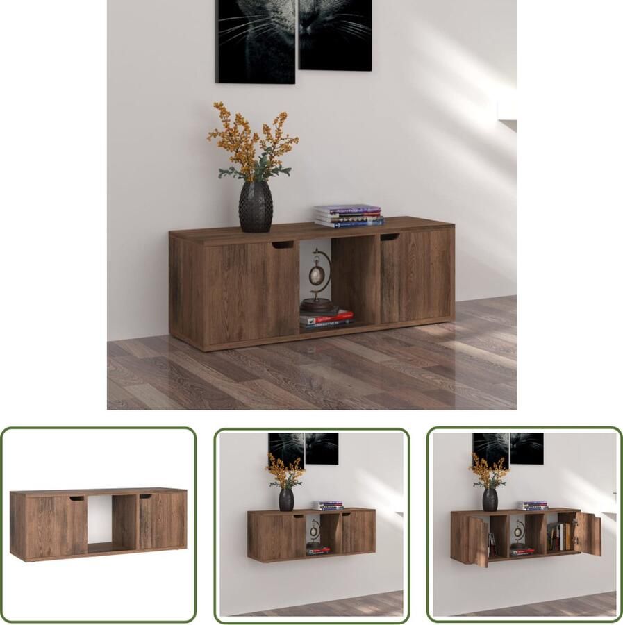 The Living Store Televisiemeubel Gerookt Eiken 88.5 x 27.5 x 30.5 cm Massieve Constructie Televisiemeubel Tv Meubels Houten Tv Stand Bruine Tv Tafel Livingroom Furniture - Foto 2