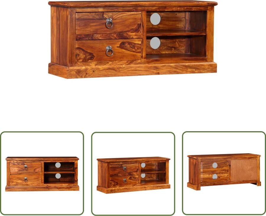 The Living Store Hifi-kast Sheeshamhout 90 x 30 x 40 cm Gemonteerd Houten Tv-meubel Sheeshamhout Tv-kast Vintage Tv-stand Media Kast Entertainment Center - Foto 2