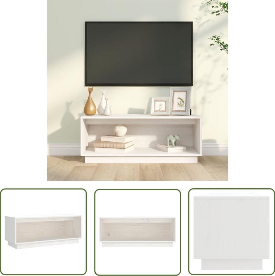 The Living Store Zwevend TV-meubel Grenenhout Wit 90x35x35 cm Opbergruimte Display functie Tv Kast Tv Meubels Zwevend Tv Meubel Grenenhout Tv Meubel Wit Tv Meubel - Foto 2