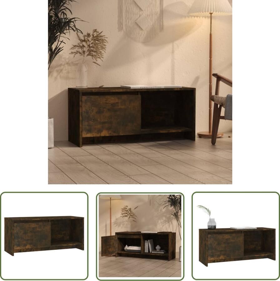 The Living Store TV-meubel Gerookt eiken 90x35x40 cm Stabiele constructie Tv-meubel Tv-kast Houten Tv-meubel Bruine Tv-kast Livingroom Meubilair - Foto 2