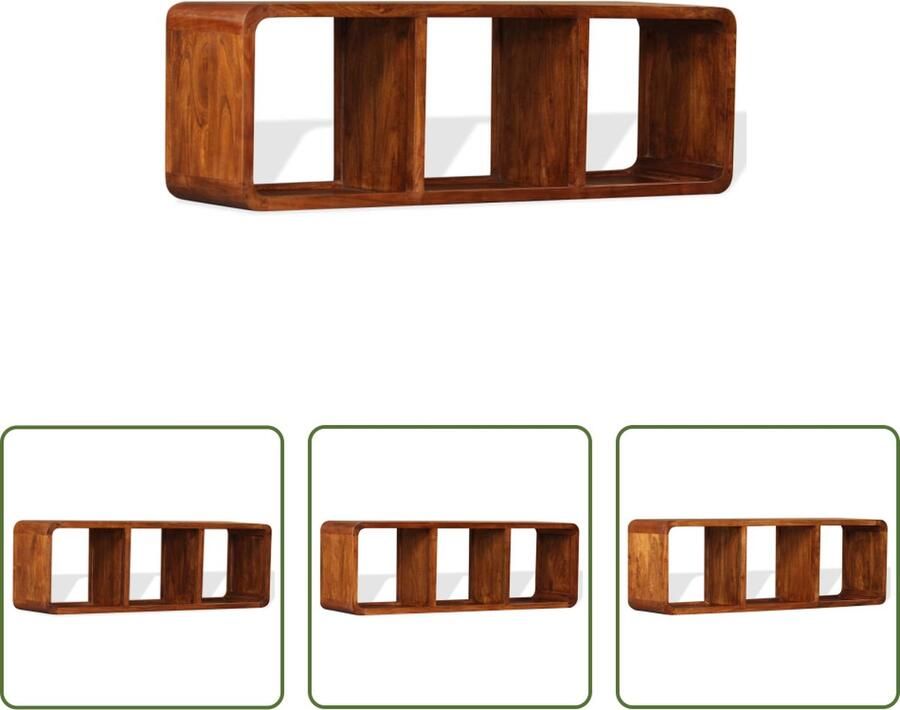 The Living Store Tv-meubel Acacia 120 x 30 x 40 cm Bruin Massief hout met honingkleurige afwerking Handgemaakt en uniek 3 schappen