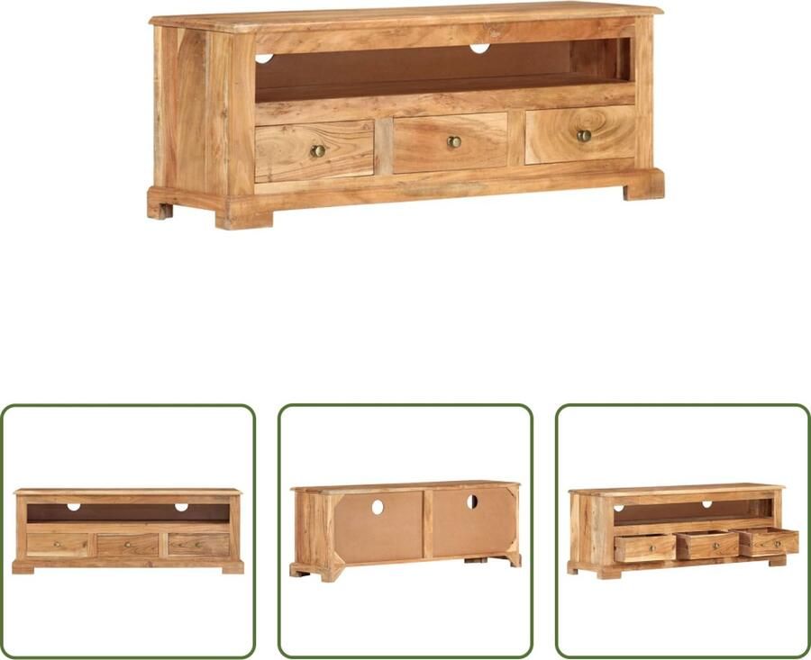 The Living Store Tv-meubel Acaciahout 110 x 30 x 40 cm 3 lades 1 opbergvak - Foto 2