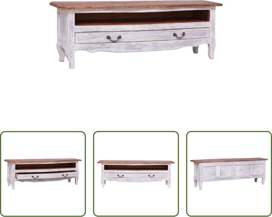 The Living Store Tv-meubel 120x30x40 cm massief mahoniehout wit Tv Kast Houten Tv Stand Landelijke Tv Tafel Retro Tv Meubilair Salontafel - Foto 2