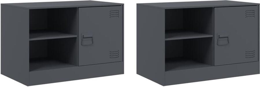 The Living Store Tv-meubelen 2 st 67x39x44 cm staal antracietkleurig Tv Meubel Antraciet Staal Salontafel Interieurdecoratie - Foto 3